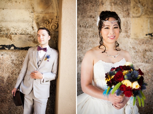 bride groom portraits - A costume wedding with winged shoes, fist bumps, and an Indiana Jones groom bride groom portraits