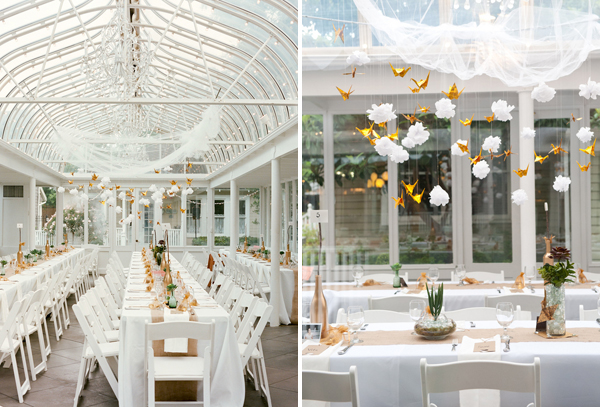 paper crane and cloud wedding decor