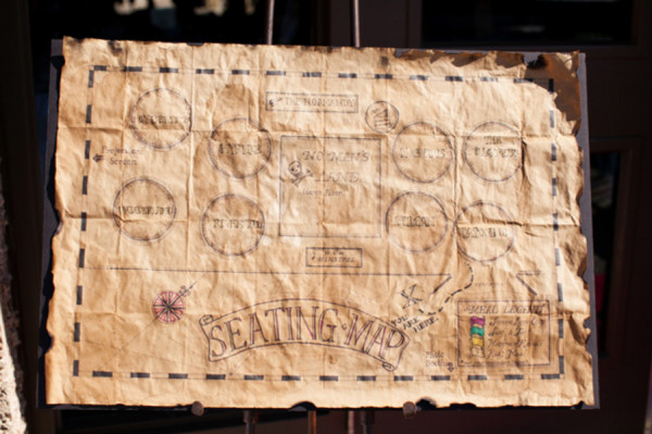 seating map - A costume wedding with winged shoes, fist bumps, and an Indiana Jones groom seating map