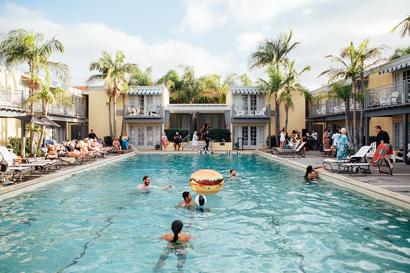 Flamingo-themed pool party wedding as seen on @offbeatbride