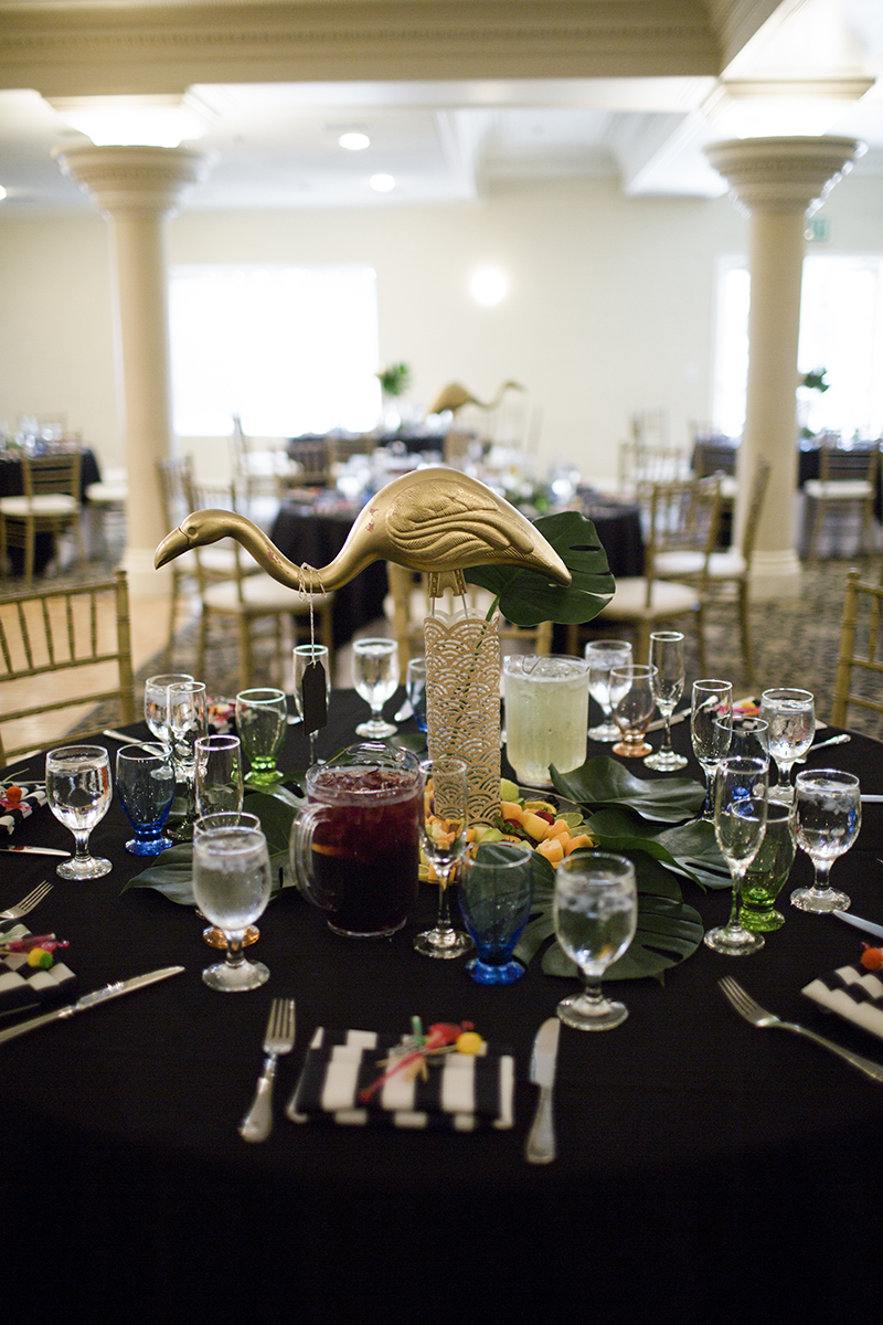 Flamingo-themed pool party wedding as seen on @offbeatbride