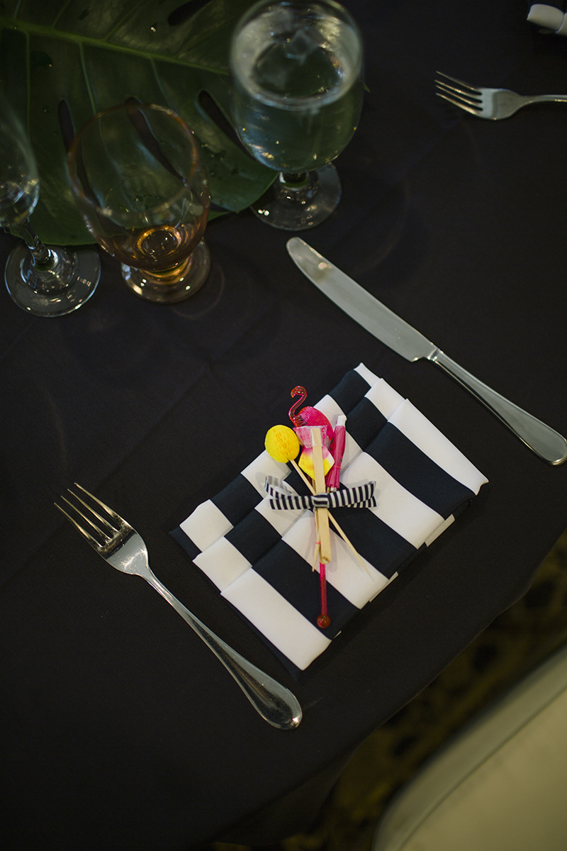 Flamingo-themed pool party wedding as seen on @offbeatbride