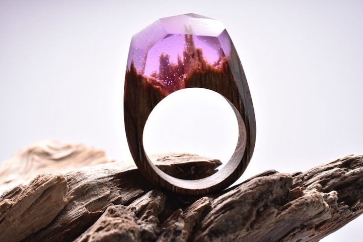 Custom handmade wood and geode store ring