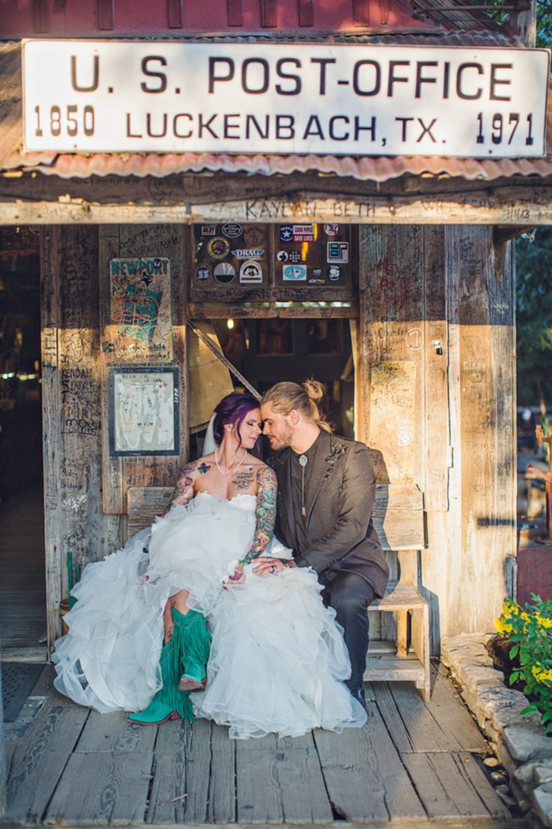 Chandeliers and cowboy boots at this Texas rock 'n' roll wedding
