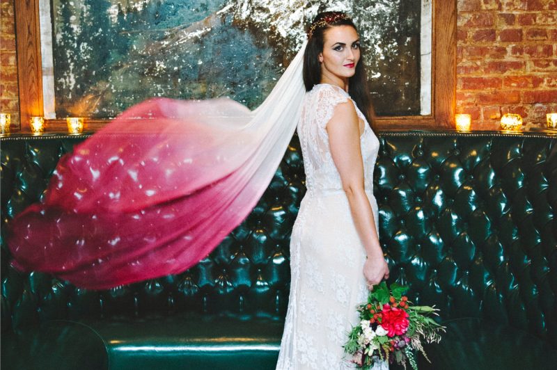 Magenta ombre wedding veil as seen on @offbeatbride