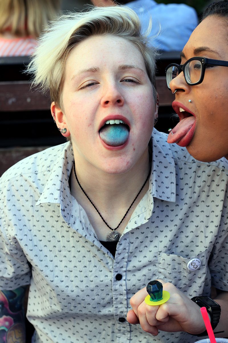 Ring Pops, donuts, and ladies in love at this Voodoo Donuts ceremony