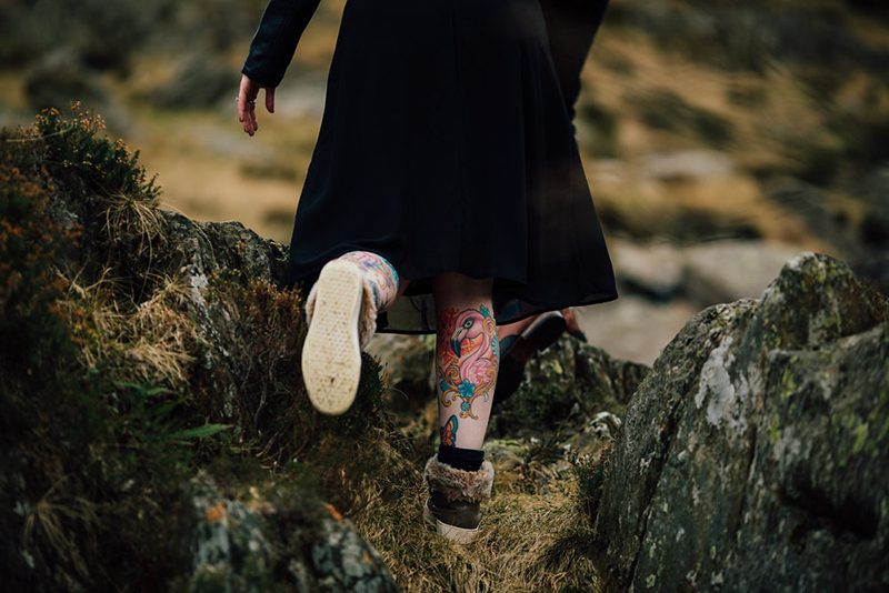 Topless engagement photos on a cold mountain in Wales as seen on @offbeatbride