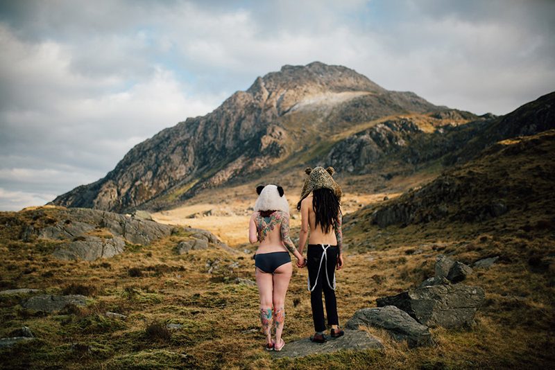 Topless engagement shoot on a cold mountain in Wales as seen on @offbeatbride