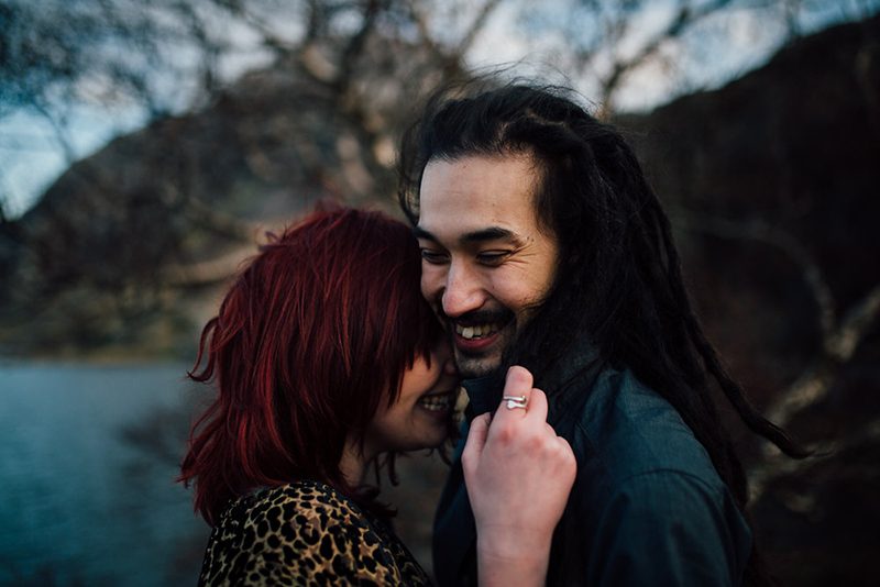 Topless engagement photos on a cold mountain in Wales as seen on @offbeatbride