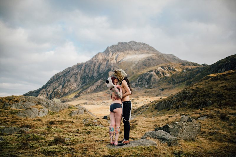 Topless engagement shoot on a cold mountain in Wales as seen on @offbeatbride