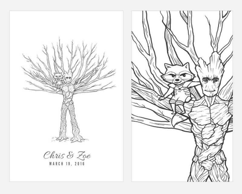 Guardians of the Galaxy geeky fingerprint tree guest book as seen on @offbeatbride #groot #rocket #guardiansofthegalaxy