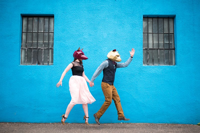 Bear + fox mask engagement session