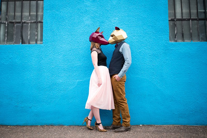Bear + fox mask engagement session