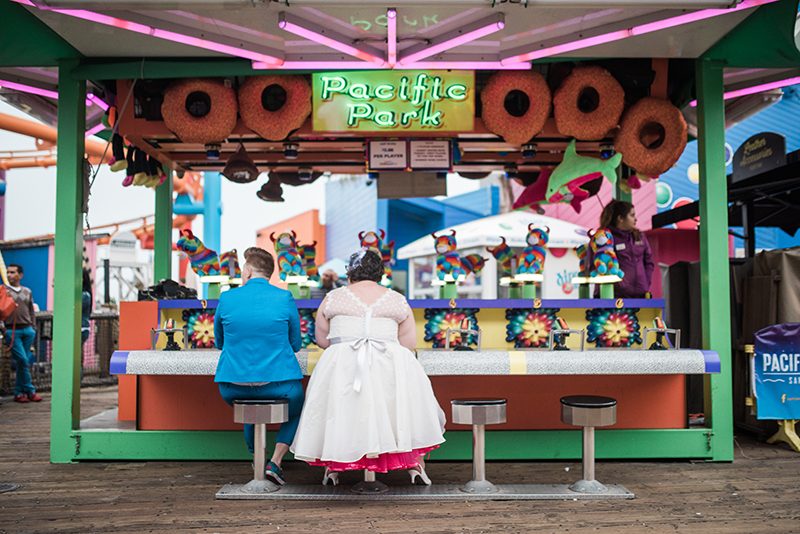 Balloons and make-outs at this carnival pop-up leap year wedding