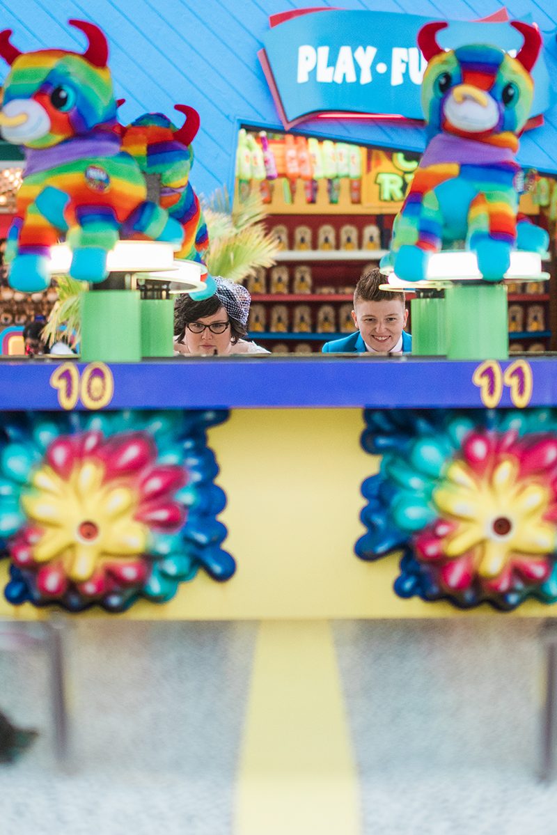 Balloons and make-outs at this carnival leap year pop-up wedding