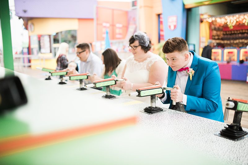 Balloons and make-outs at this carnival leap year pop-up wedding