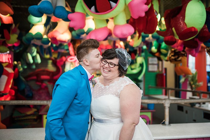 Balloons and make-outs at this carnival leap year pop-up wedding