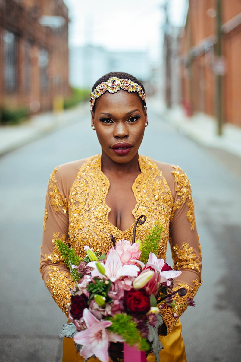 Don't miss the stunning yellow gown at this industrial shoot