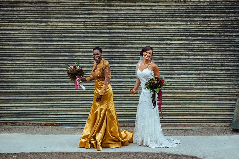 Don't miss the stunning golden gown at this industrial shoot