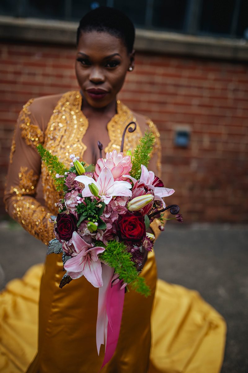 Don't miss the stunning yellow gown at this industrial shoot