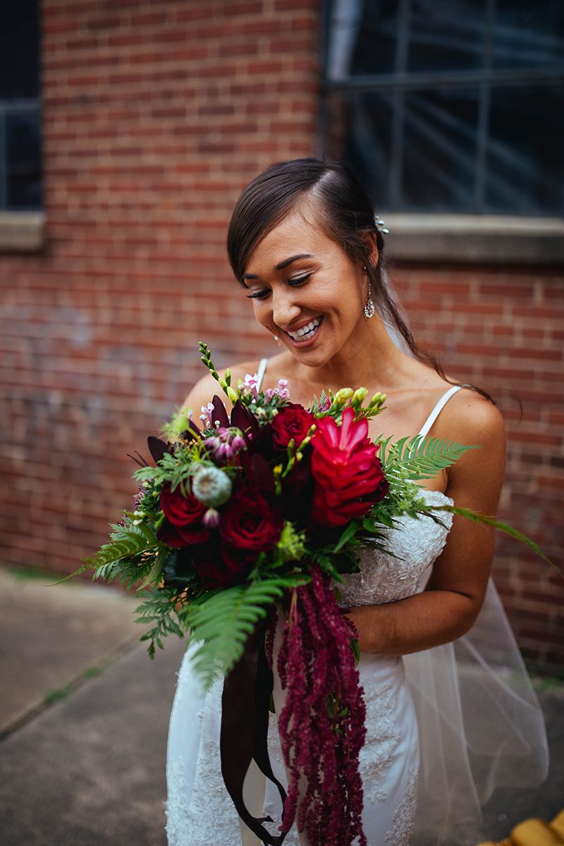 Don't miss the stunning yellow gown at this industrial shoot