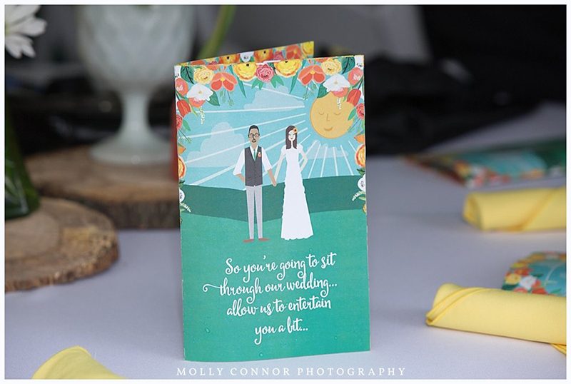 Rain falls like love at this "mutual weirdness" citrus colored wedding