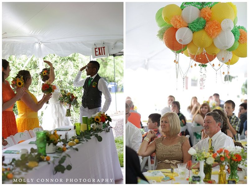 Rain falls like love at this "mutual weirdness" bright colored wedding