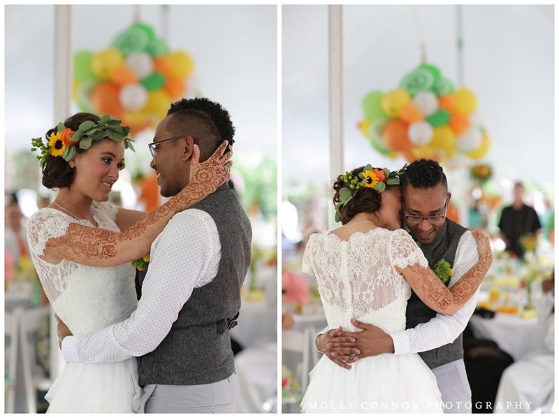 Rain falls like love at this "mutual weirdness" bright colored wedding
