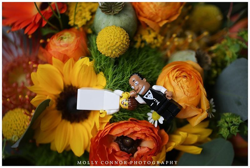 Rain falls like love at this "mutual weirdness" bright colored wedding