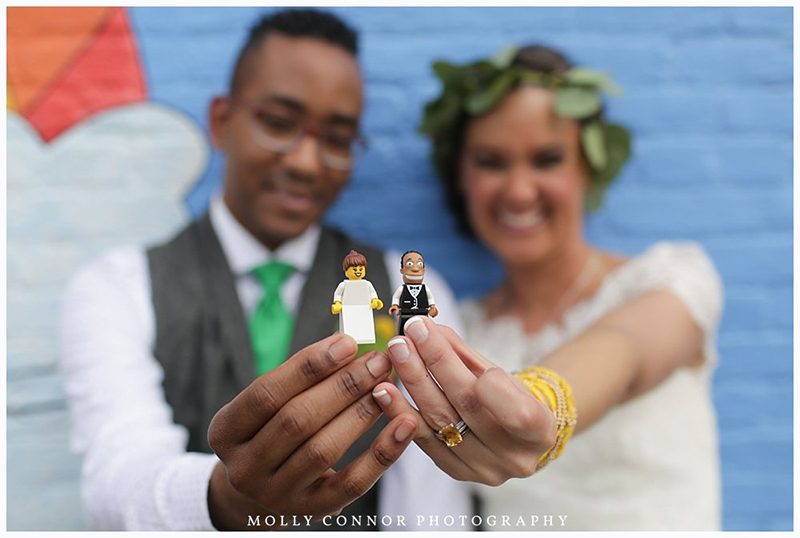 Rain falls like love at this "mutual weirdness" bright colored wedding