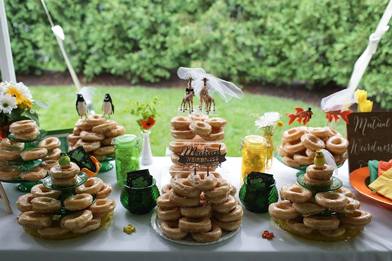 Rain falls like love at this "mutual weirdness" bright colored wedding