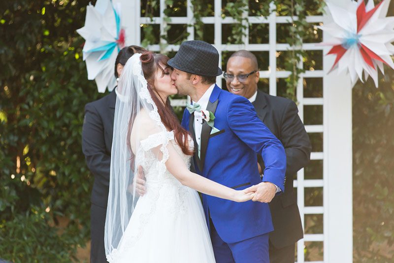 German Sweeny SamanthaLaffoonPhotography AlanandMarissaCeremonySamanthaLaffoonPhotography140 low - A 1950s meets comic book wedding with serious retro style A retro comic books wedding with serious retro style