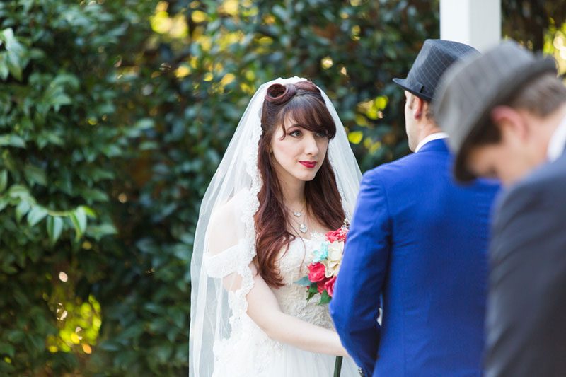 German Sweeny SamanthaLaffoonPhotography AlanandMarissaCeremonySamanthaLaffoonPhotography85 low - A 1950s meets comic book wedding with serious retro style A retro comic books wedding with serious retro style