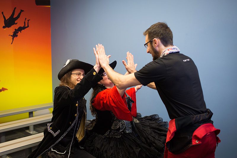 Two daredevils had an indoor skydiving wedding (dressed as pirates!)
