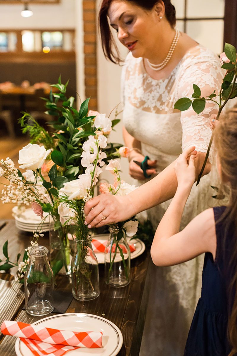 Arranging flowers - An April Fool's Day surprise restaurant wedding