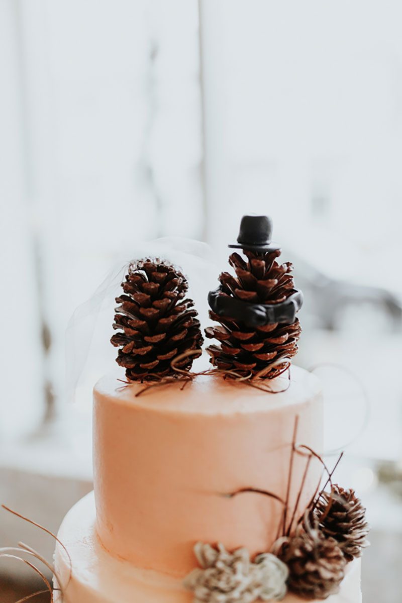 Pine cones, flowery hair, and forest chic combine at this rustic chic wedding