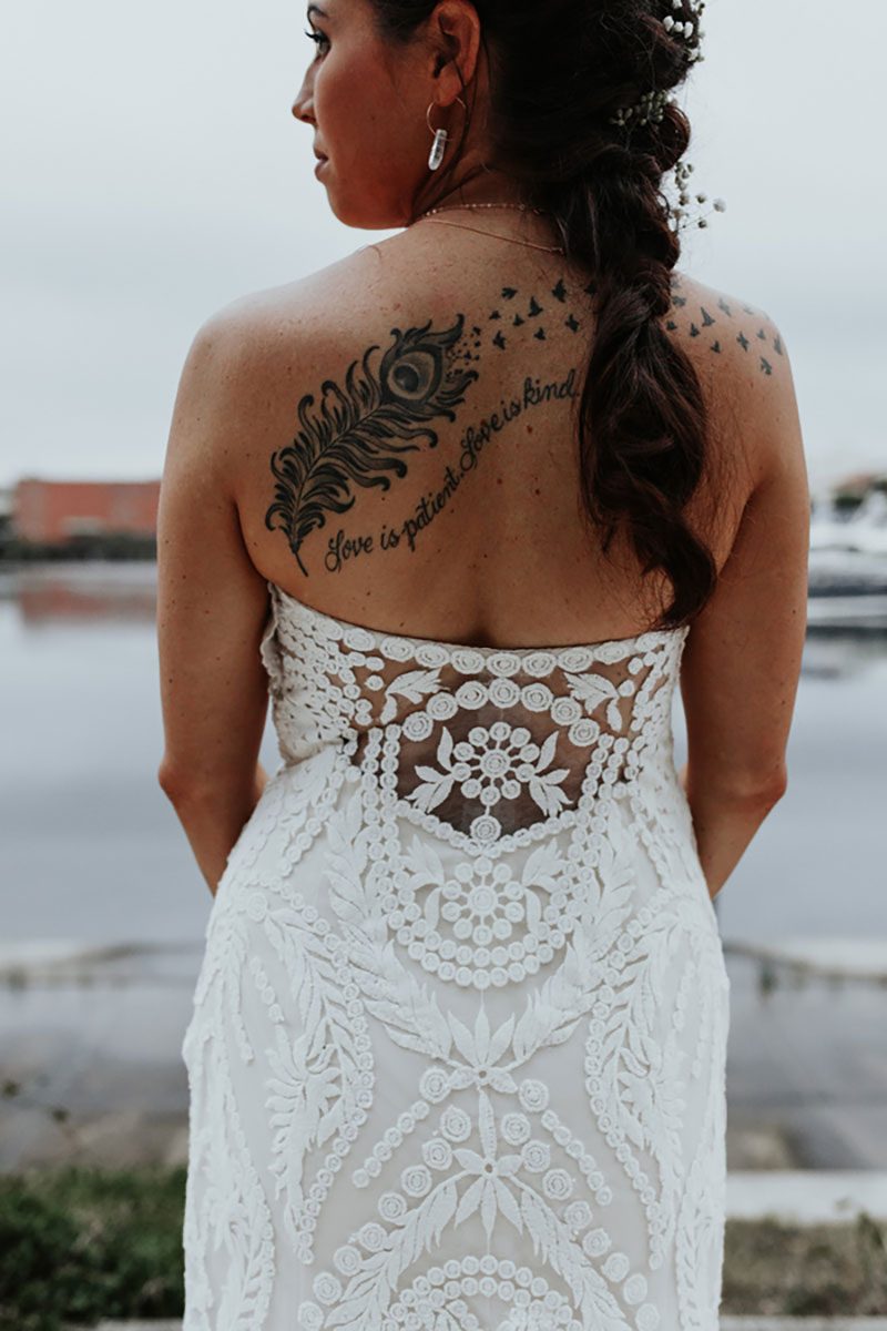 Pine cones, flowery hair, and forest chic combine at this rustic mountain wedding