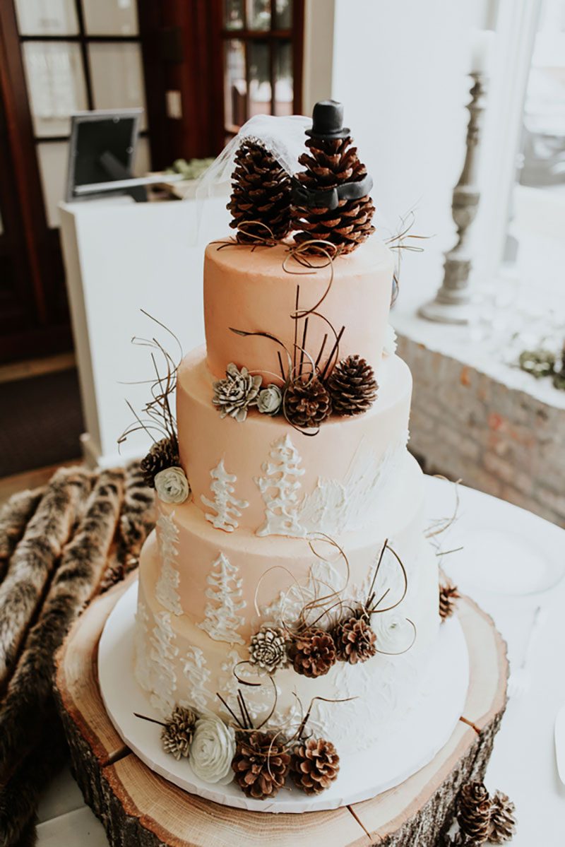 Pine cones, flowery hair, and forest chic combine at this rustic chic wedding