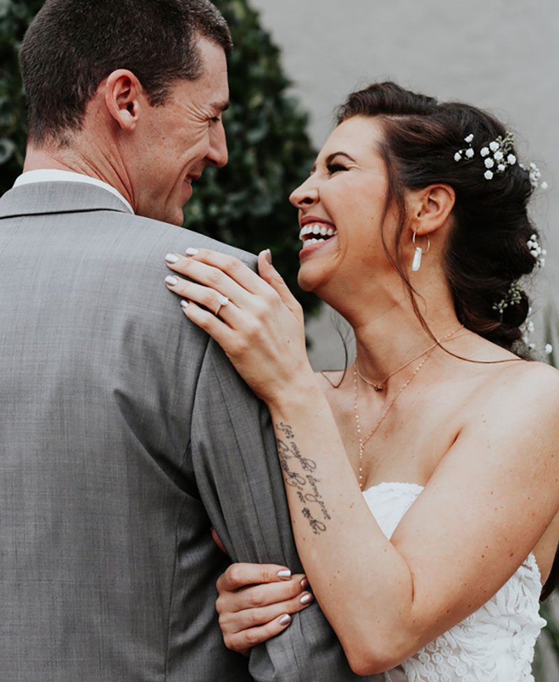 Pine cones, flowery hair, and forest chic combine at this rustic mountain wedding