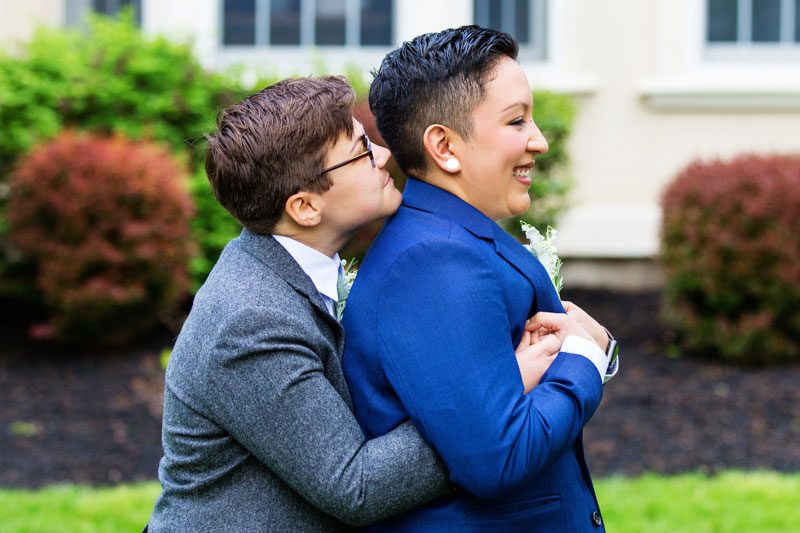 These backyard brides triumphed with killer suits at their house on the shore