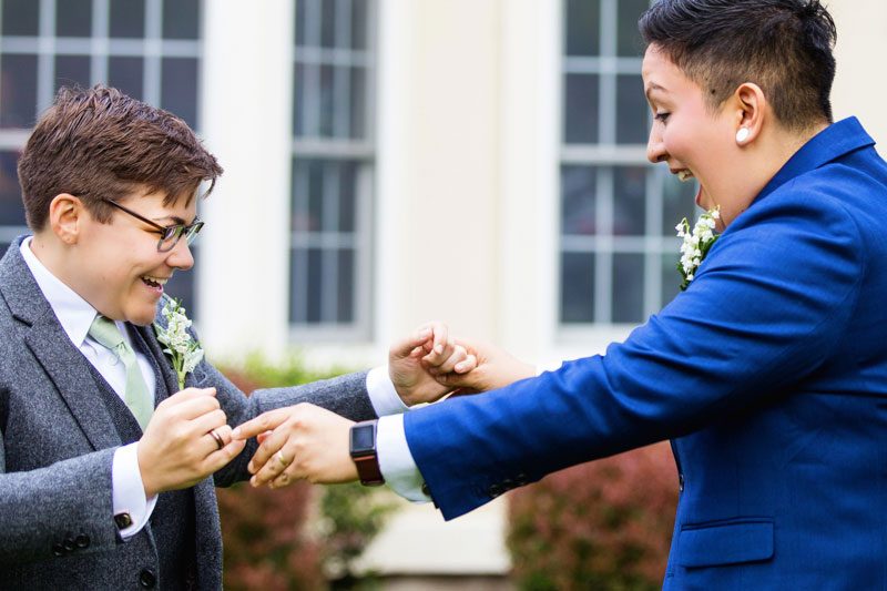 These backyard brides triumphed with killer suits at their house on the shore