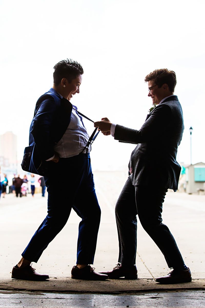 These backyard brides triumphed with killer suits at their house on the shore