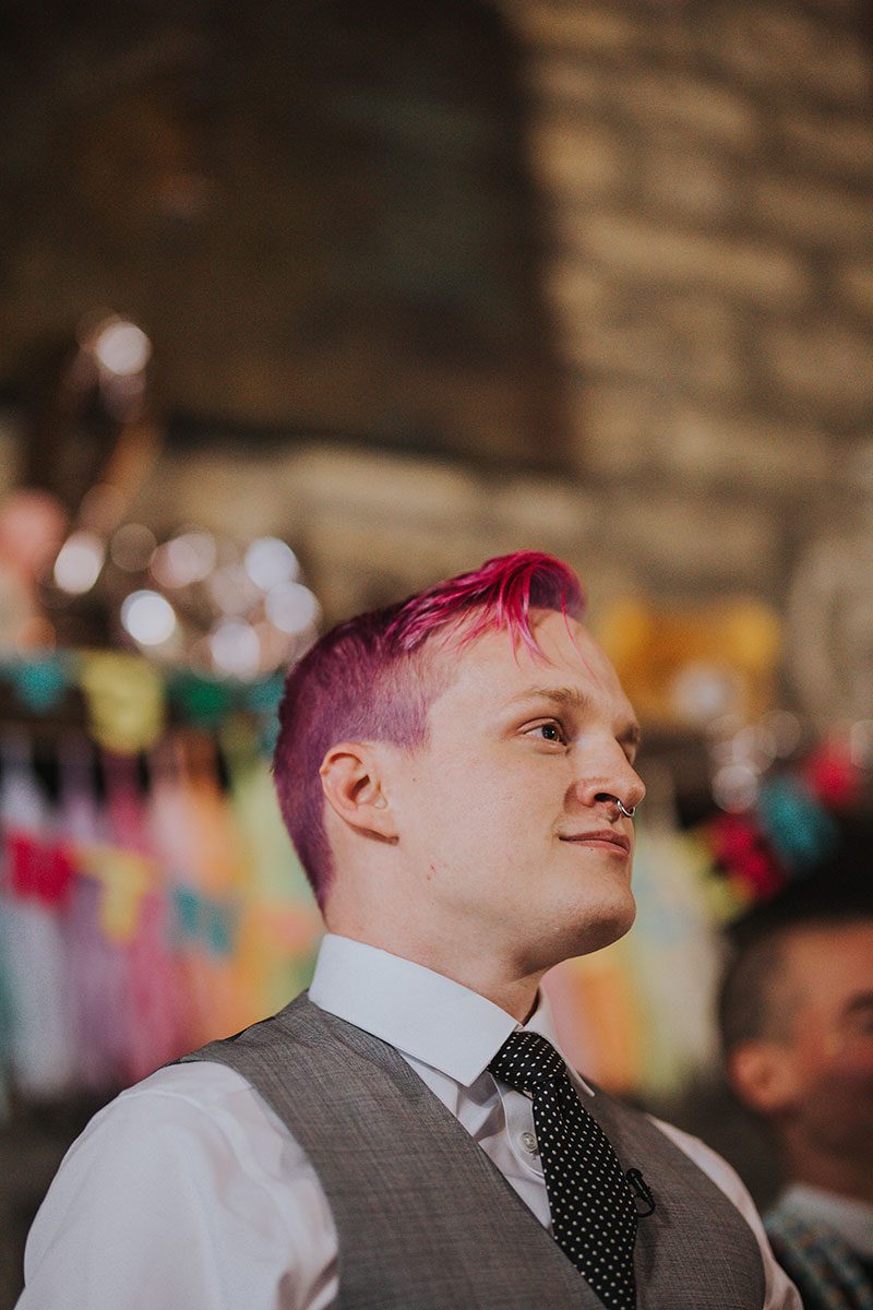 Pink hair + rainbows abound at this vividly geeky wedding