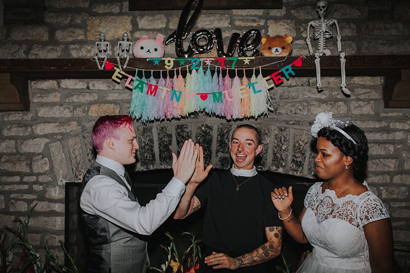 Pink hair + rainbows abound at this vividly geeky wedding
