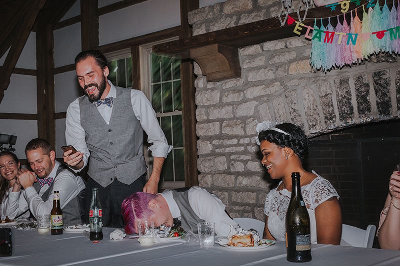 Pink hair + rainbows abound at this vividly geeky wedding