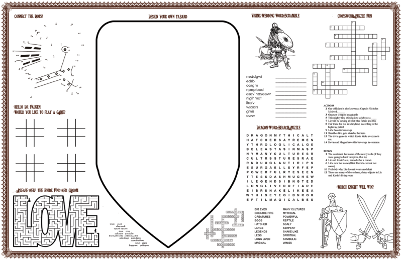 Skip the tablecloths – wacky wedding placemats for the win!