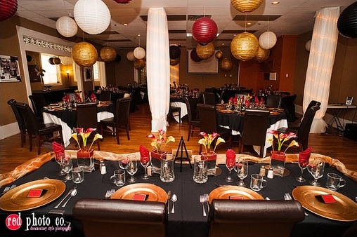 Chantal & Sean’s dark red and black, rock ‘n roll marriage party