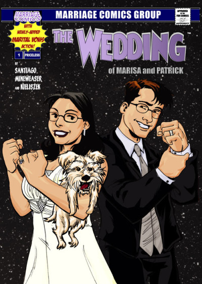 comic book wedding program - Marisa & Patrick's Pi day wedding in a science museum comic book wedding program