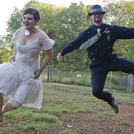 Rose & Aaron’s zombies and pizza Wooly Bugger farm wedding