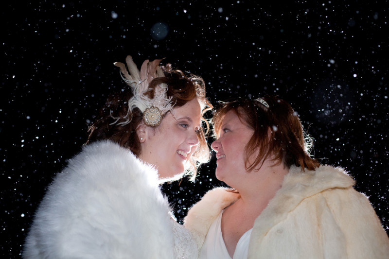 Heather & Diane’s snowy mountain lodge wedding